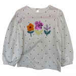 Spotty Top with puffed Sleeves and floral Detail
